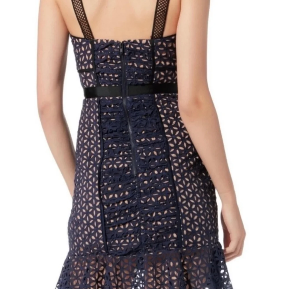 SELF-PORTRAIT Navy Petal Broderie Dress Size US 4 - Picture 2 of 12